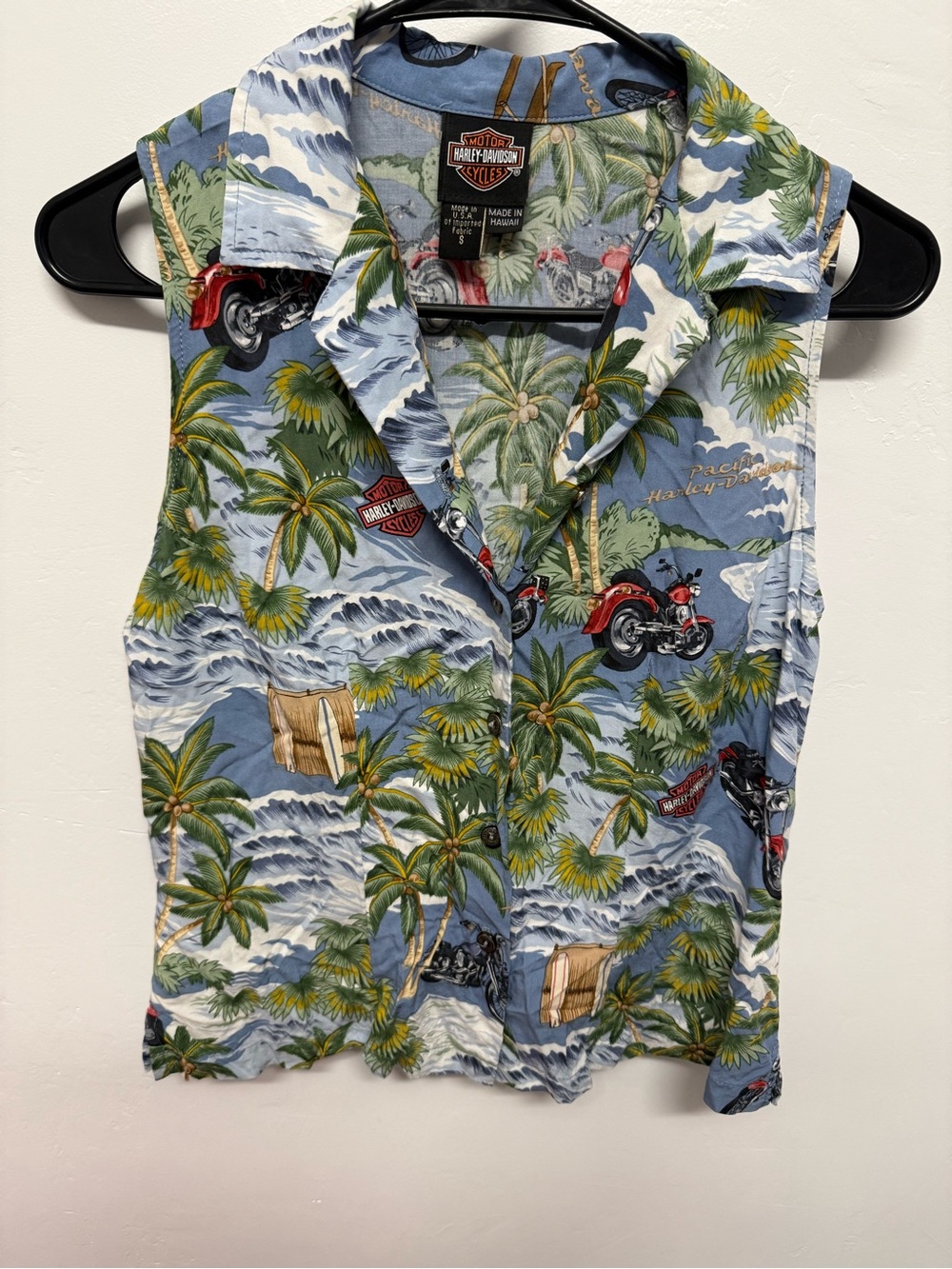 Harley-Davidson Light Blue Tropical Motorcycle Hawaii Aloha Shirt